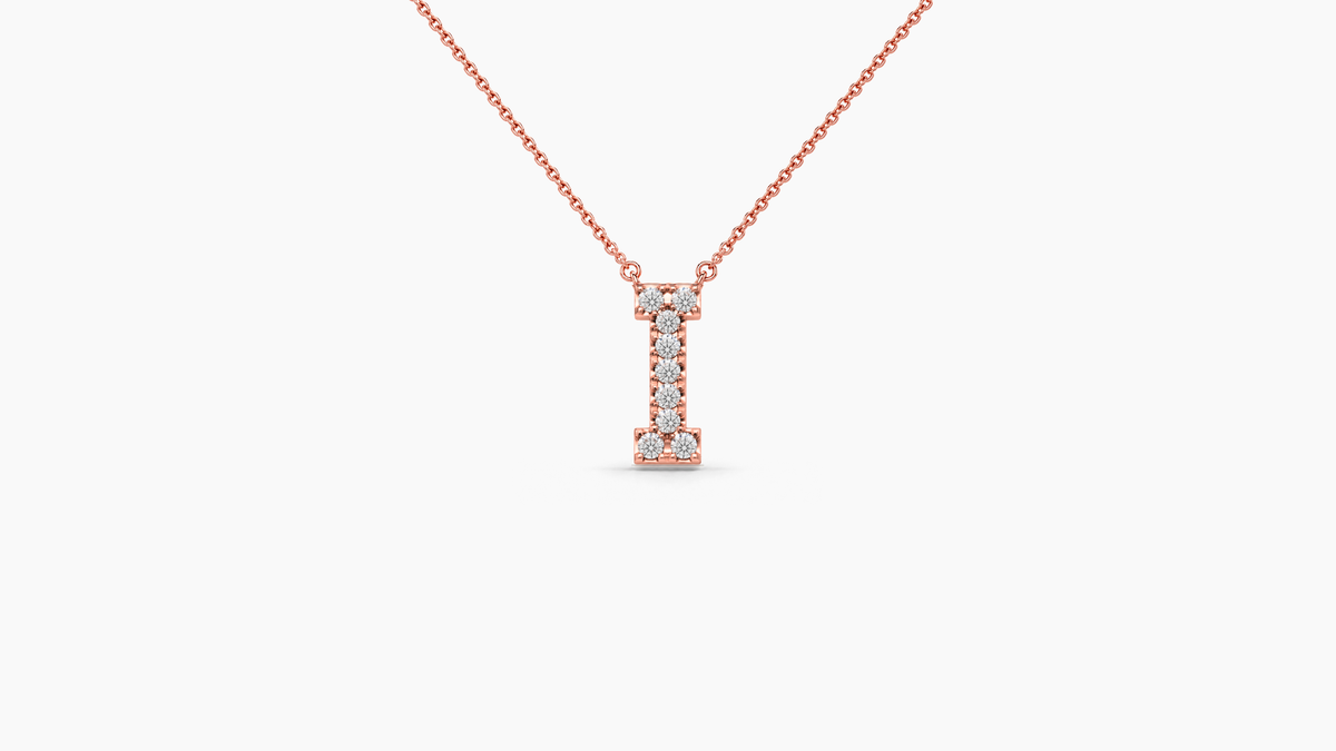 Small Diamond Initial with Chain — I — Rose Gold