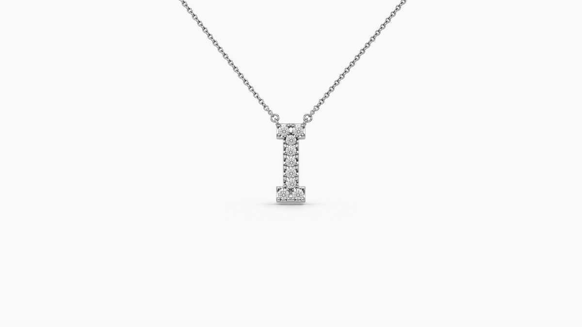 Small Diamond Initial with Chain — I — White Gold