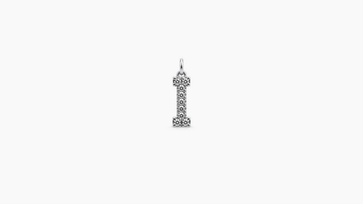 Small Diamond Initial Pendant — I — White Gold