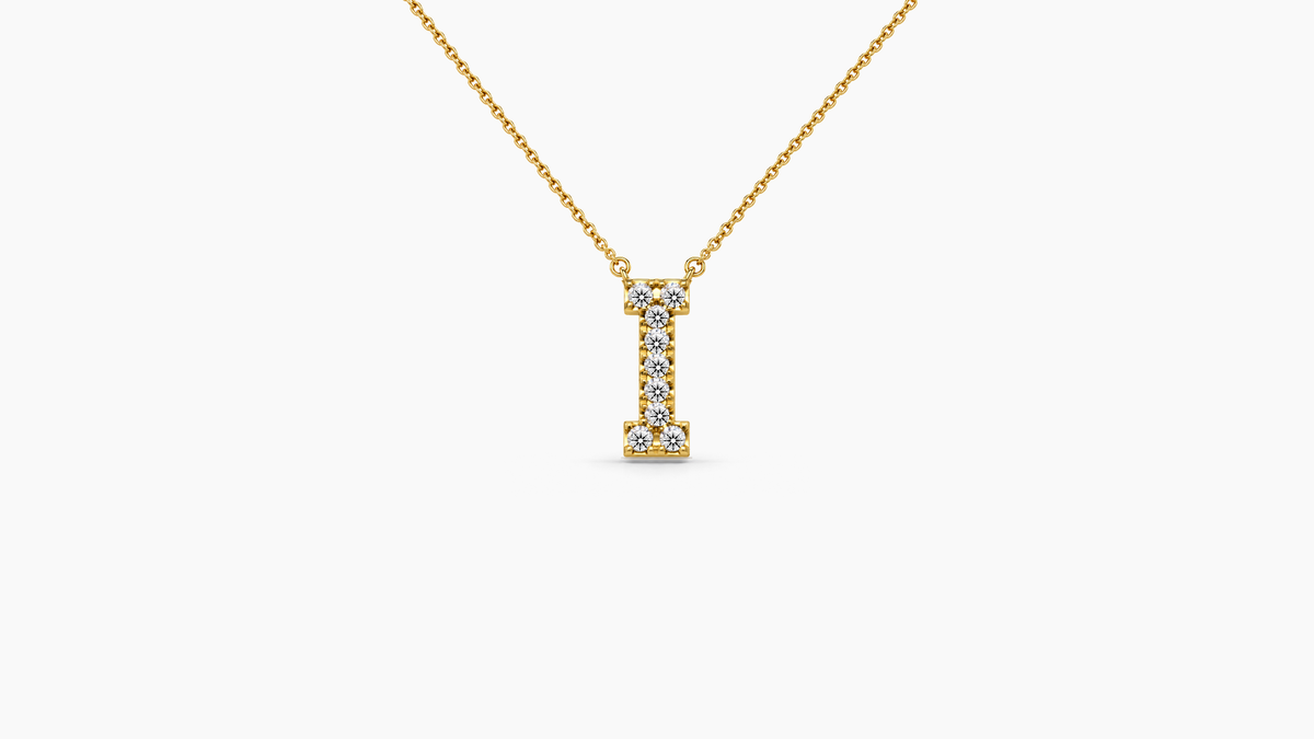 Small Diamond Initial with Chain — I — Yellow Gold