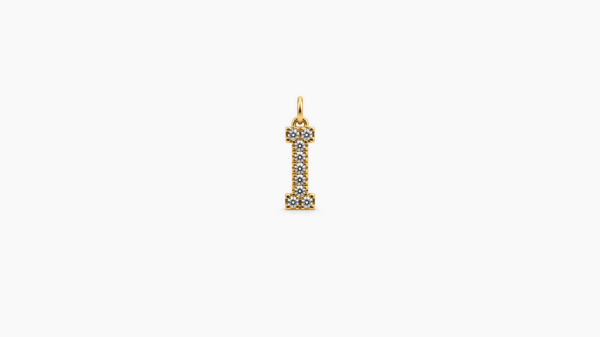 Small Diamond Initial Pendant — I — Yellow Gold