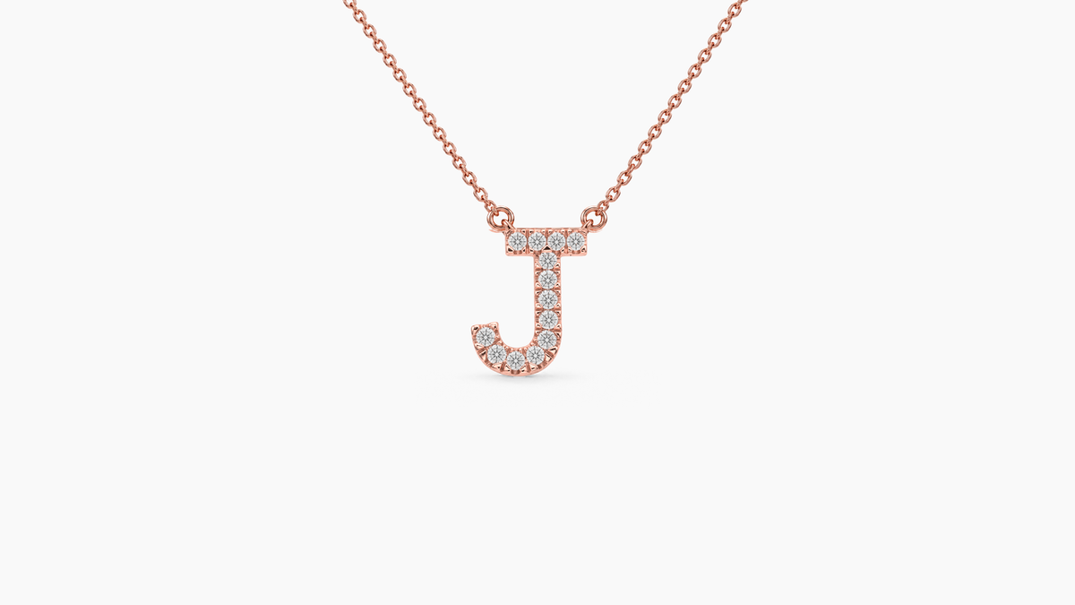 Small Diamond Initial with Chain — J — Rose Gold