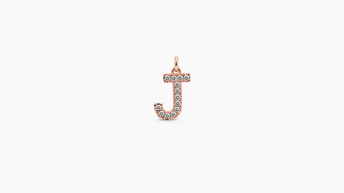 Small Diamond Initial Pendant — J — Rose Gold