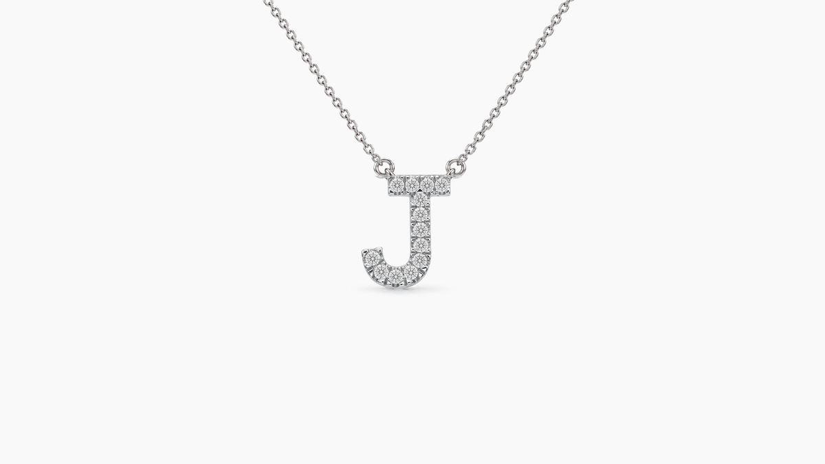 Small Diamond Initial with Chain — J — White Gold