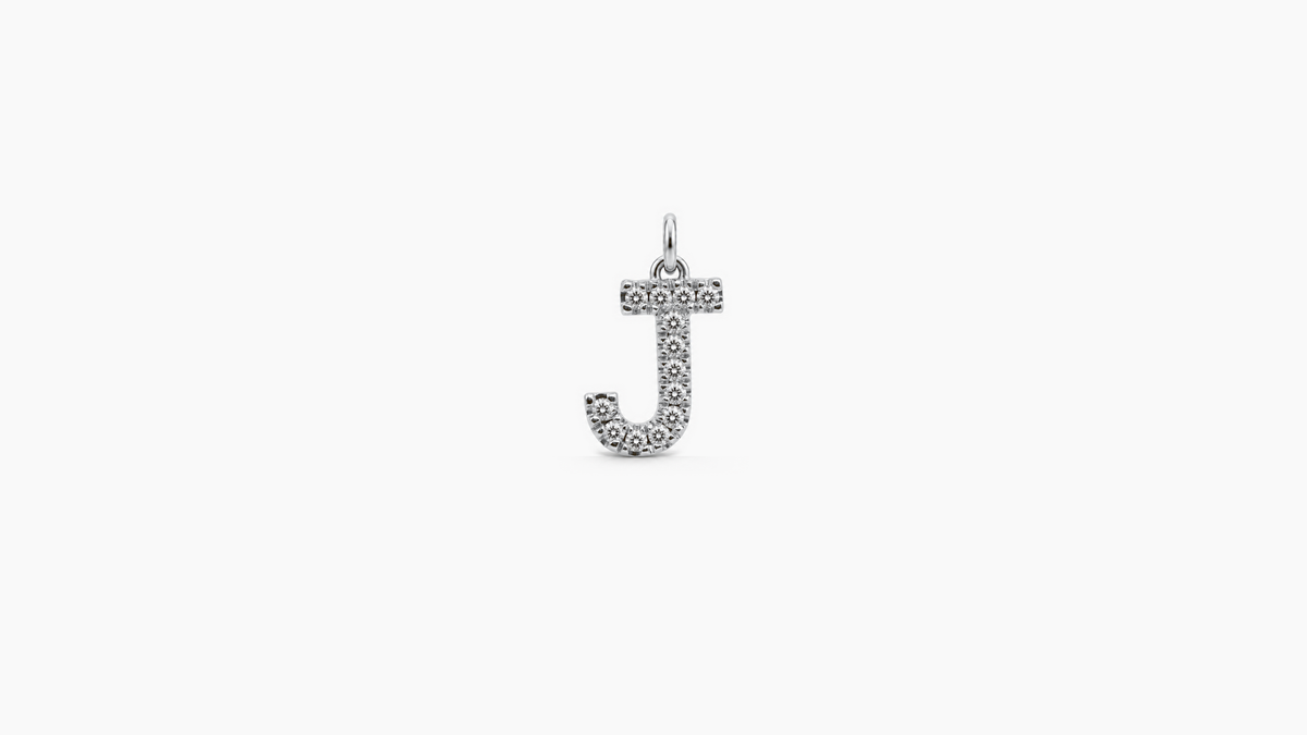 Small Diamond Initial Pendant — J — White Gold