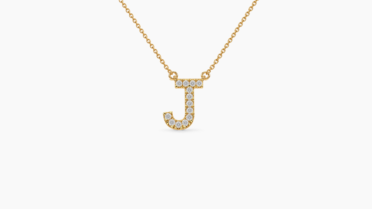 Small Diamond Initial with Chain — J — Yellow Gold