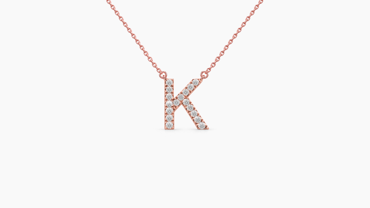 Small Diamond Initial with Chain — K — Rose Gold