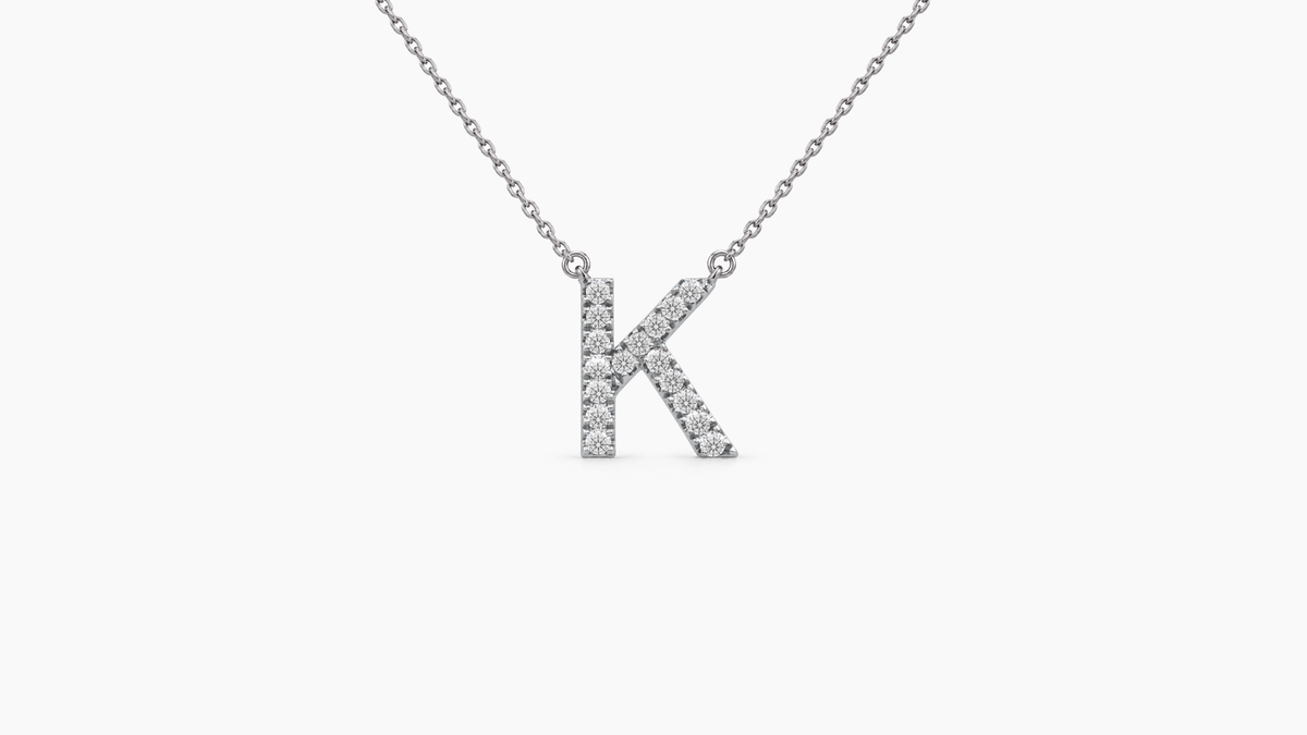 Small Diamond Initial with Chain — K — White Gold
