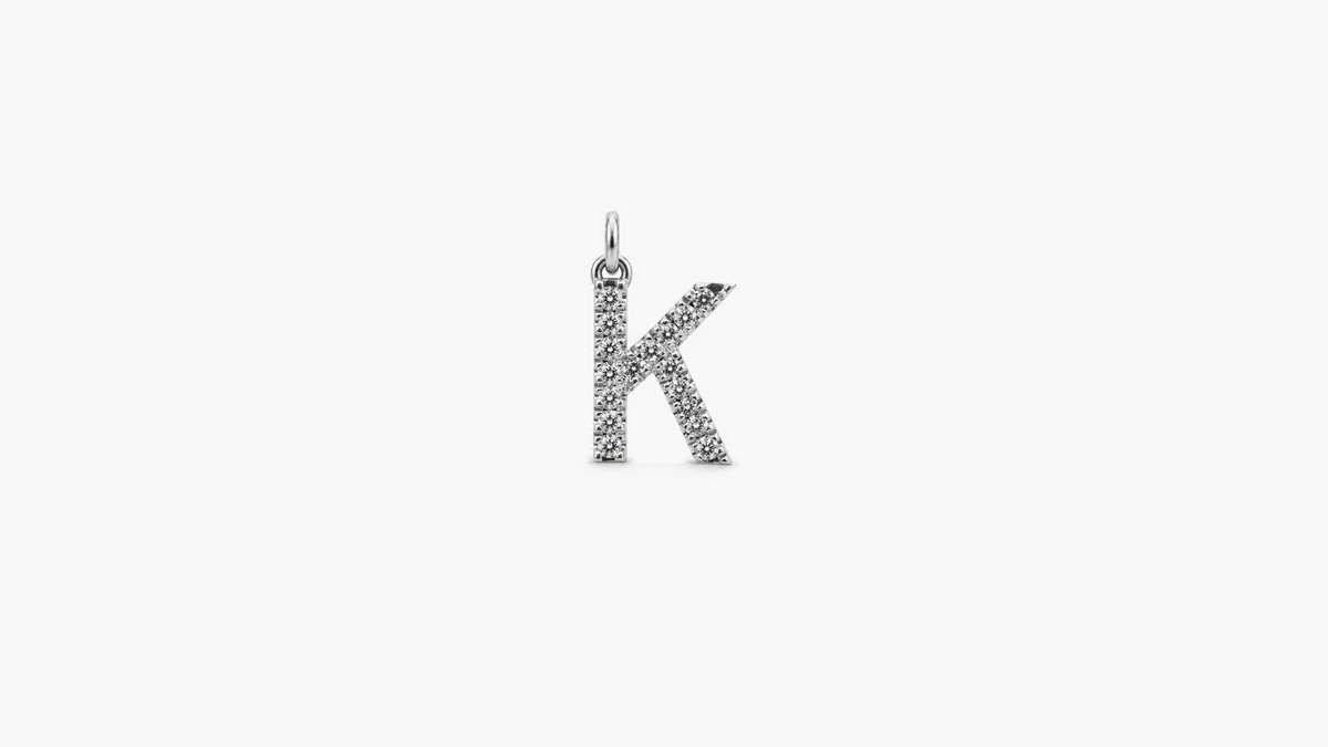 Small Diamond Initial Pendant — K — White Gold