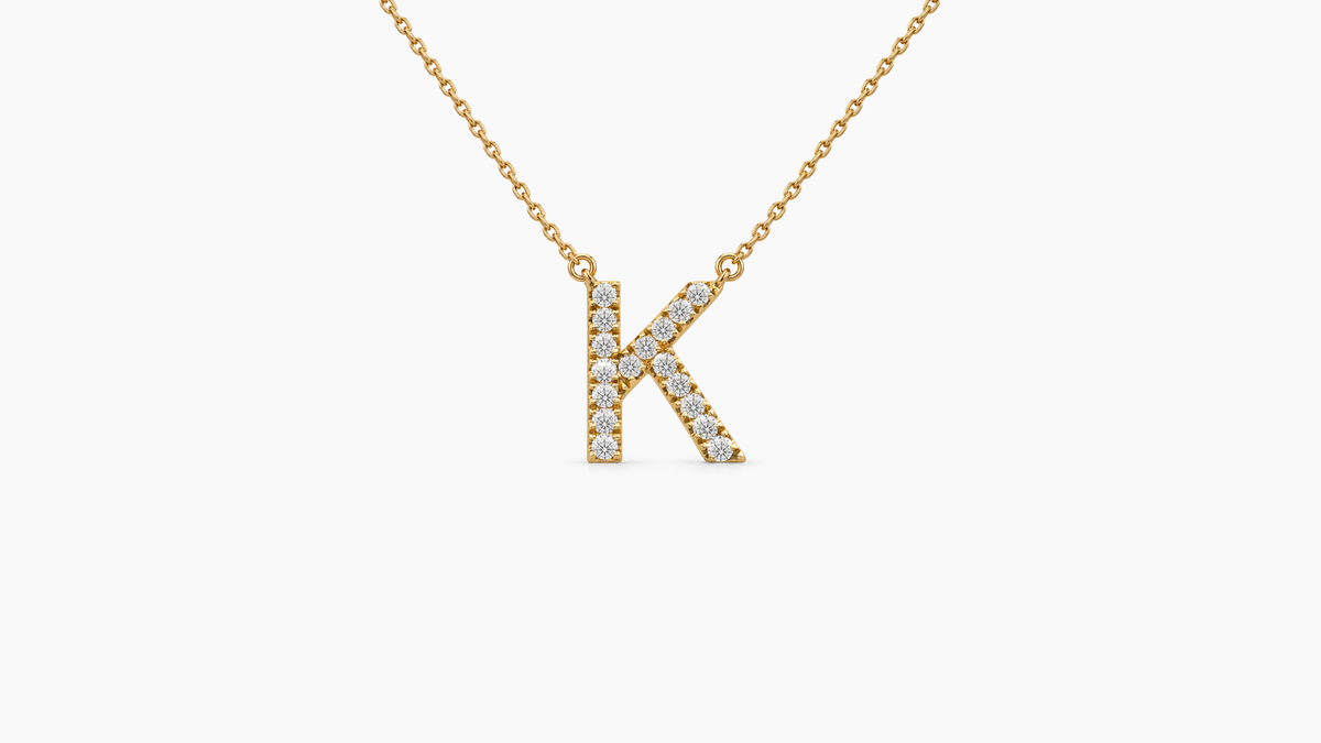 Small Diamond Initial with Chain — K — Yellow Gold