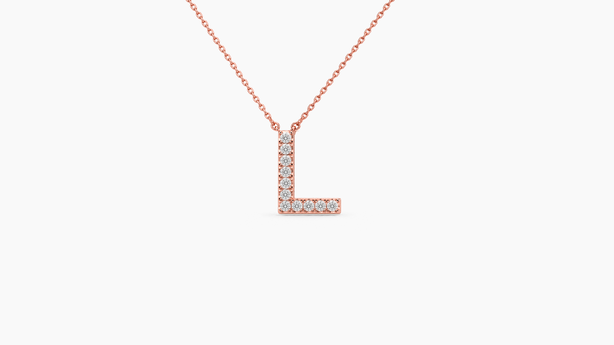 Small Diamond Initial with Chain — L — Rose Gold