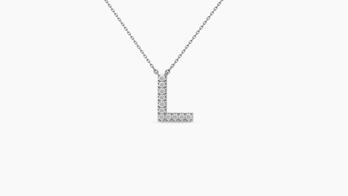 Small Diamond Initial with Chain — L — White Gold