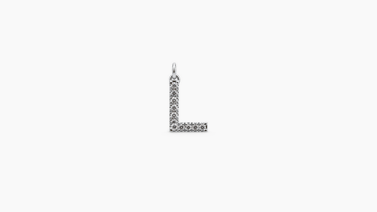 Small Diamond Initial Pendant — L — White Gold