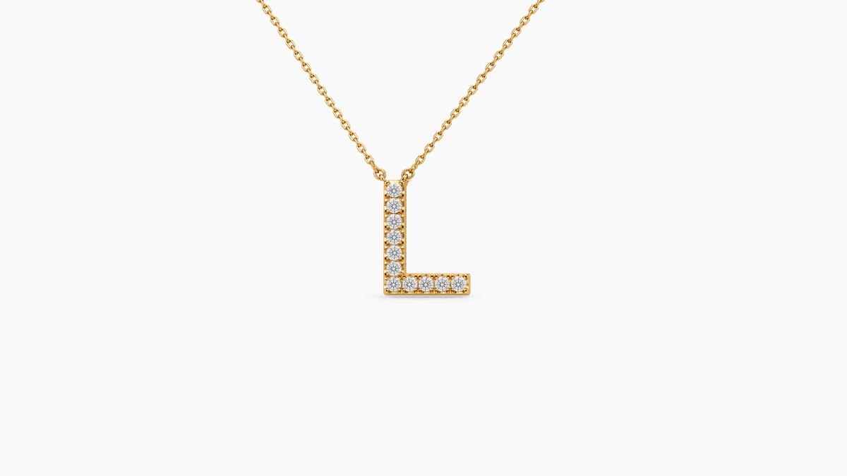 Small Diamond Initial with Chain — L — Yellow Gold