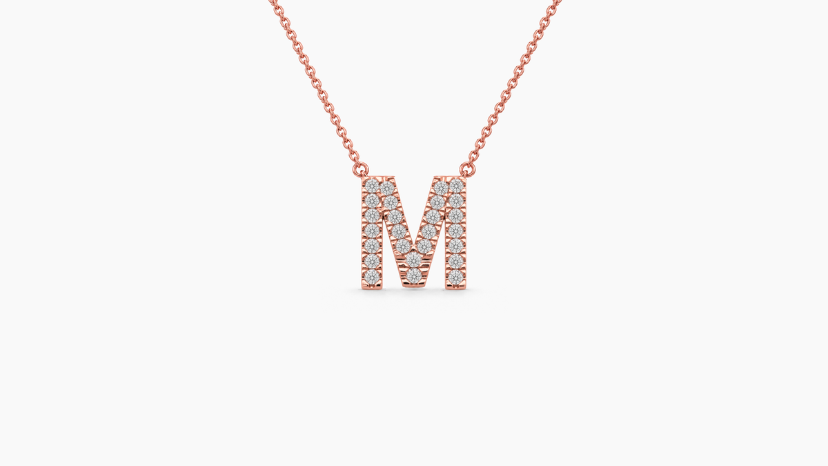 Small Diamond Initial with Chain — M — Rose Gold