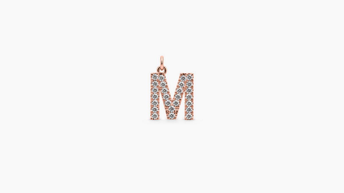 Small Diamond Initial Pendant — M — Rose Gold
