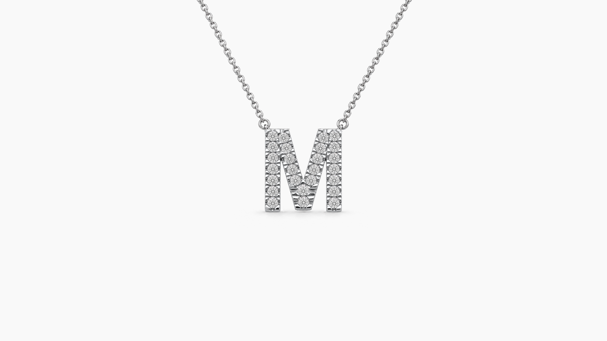 Small Diamond Initial with Chain — M — White Gold