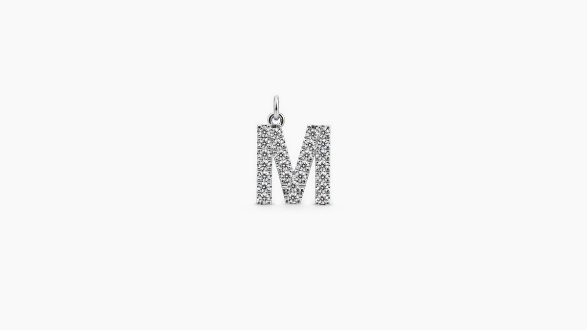 Small Diamond Initial Pendant — M — White Gold