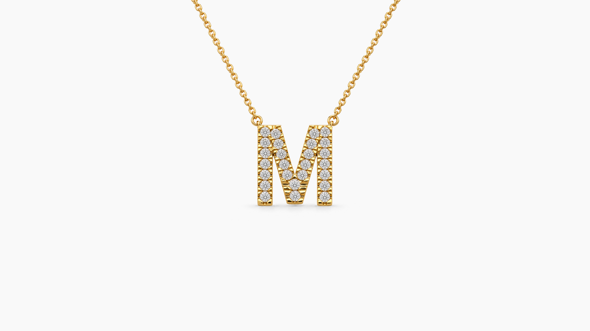 Small Diamond Initial with Chain — M — Yellow Gold