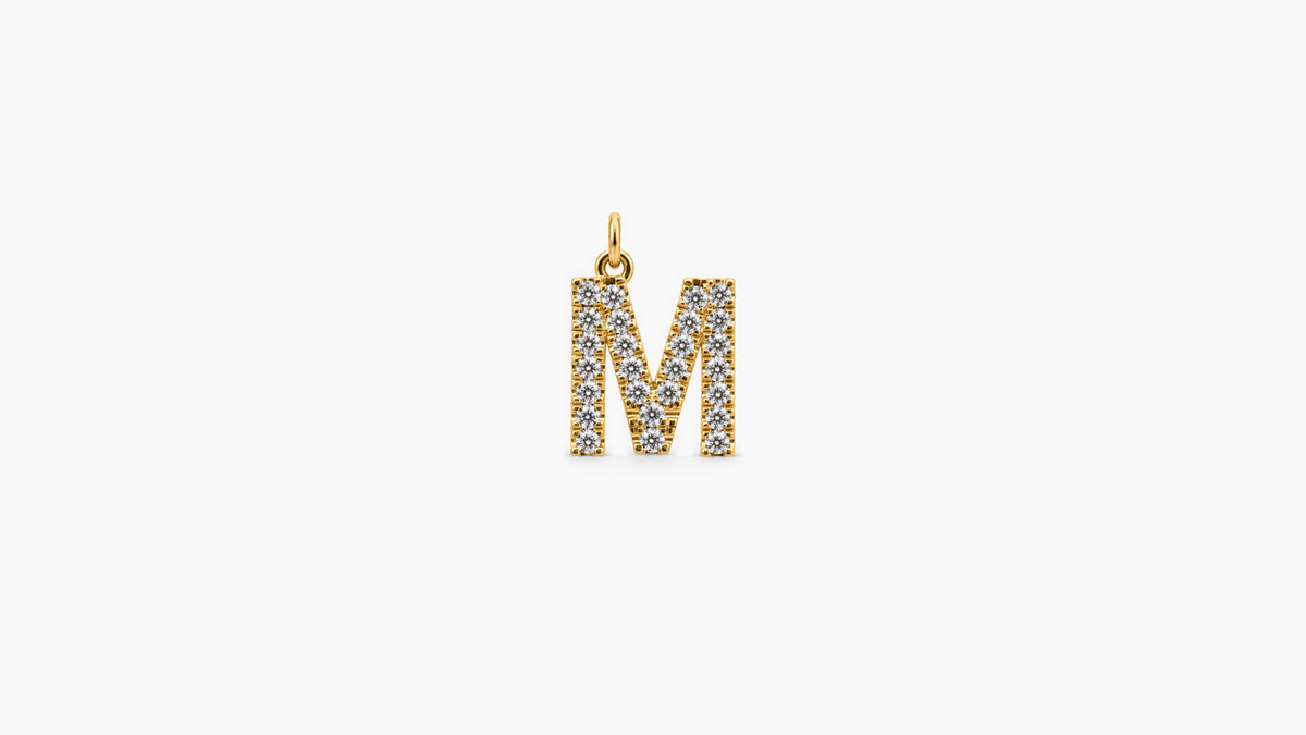 Small Diamond Initial Pendant — M — Yellow Gold