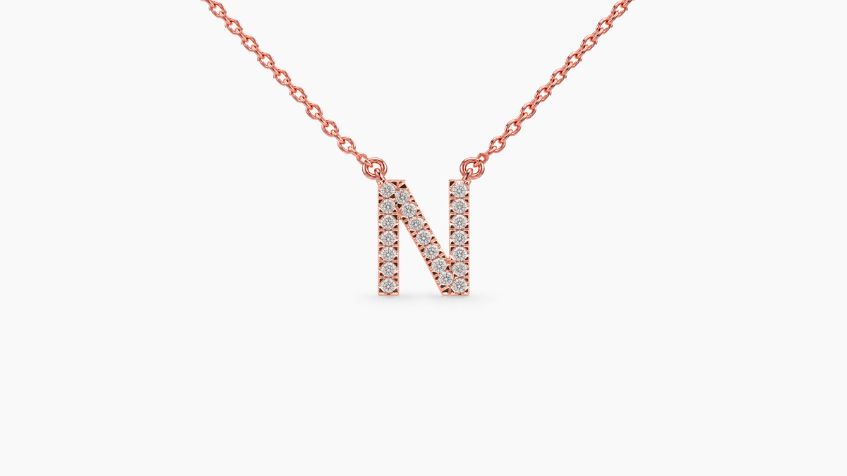 Small Diamond Initial with Chain — N — Rose Gold