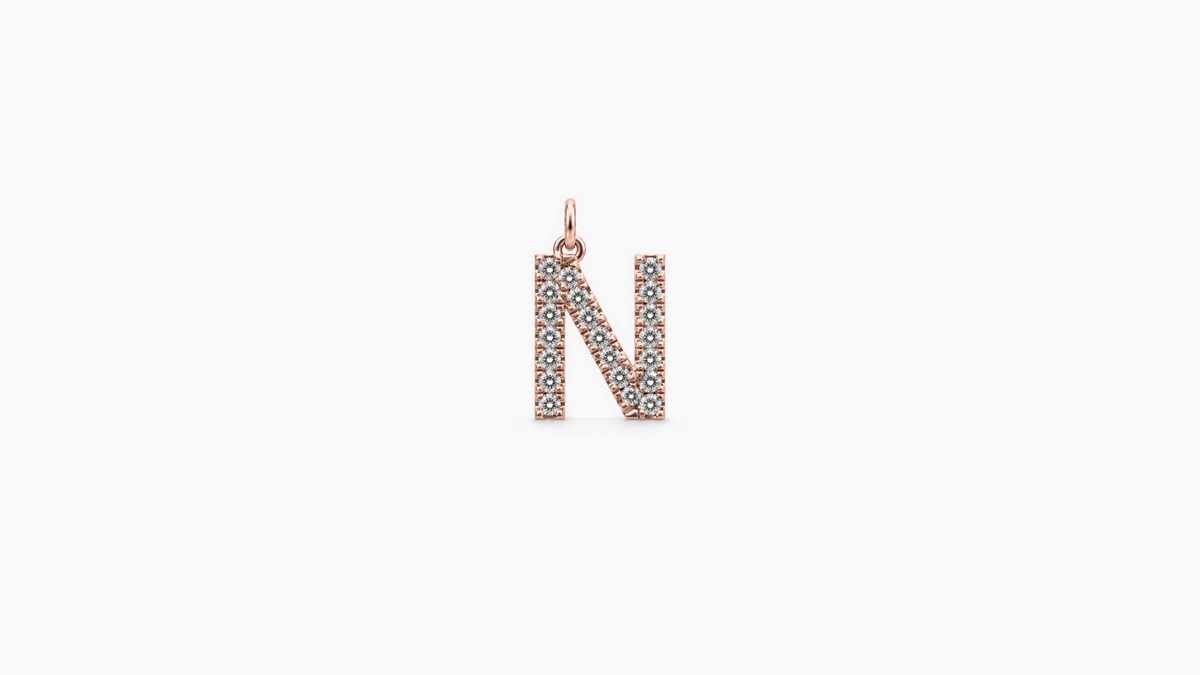 Small Diamond Initial Pendant — N — Rose Gold
