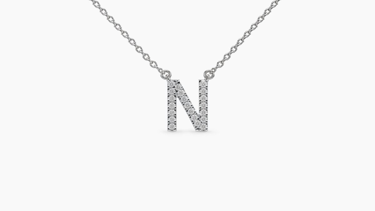 Small Diamond Initial with Chain — N — White Gold