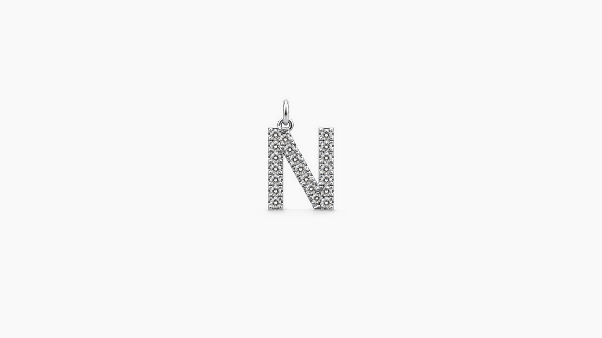 Small Diamond Initial Pendant — N — White Gold
