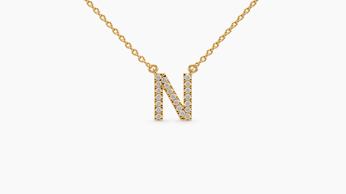 Small Diamond Initial with Chain — N — Yellow Gold