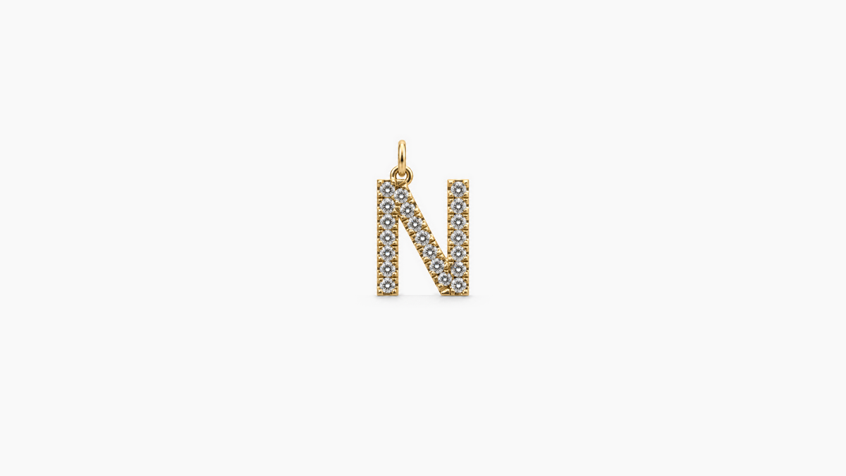 Small Diamond Initial Pendant — N — Yellow Gold