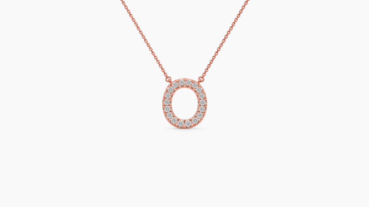 Small Diamond Initial with Chain — O — Rose Gold