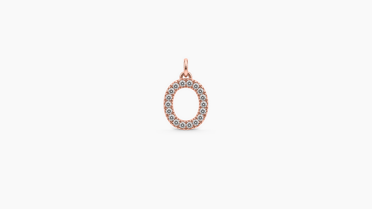 Small Diamond Initial Pendant — O — Rose Gold