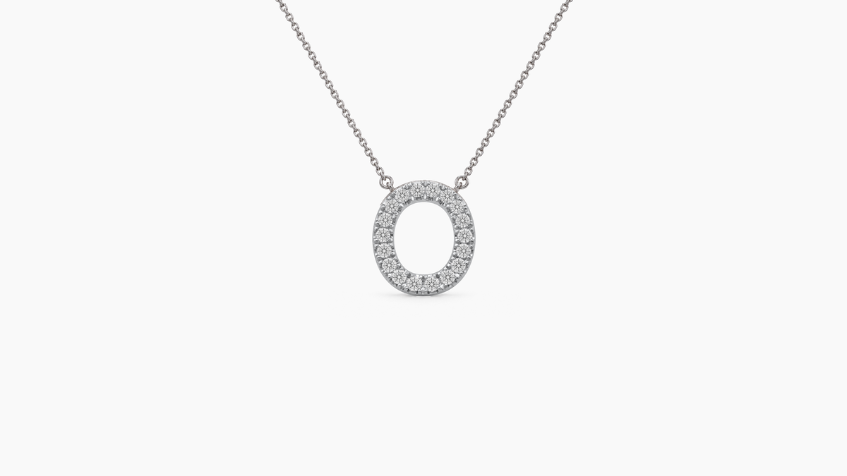 Small Diamond Initial with Chain — O — White Gold