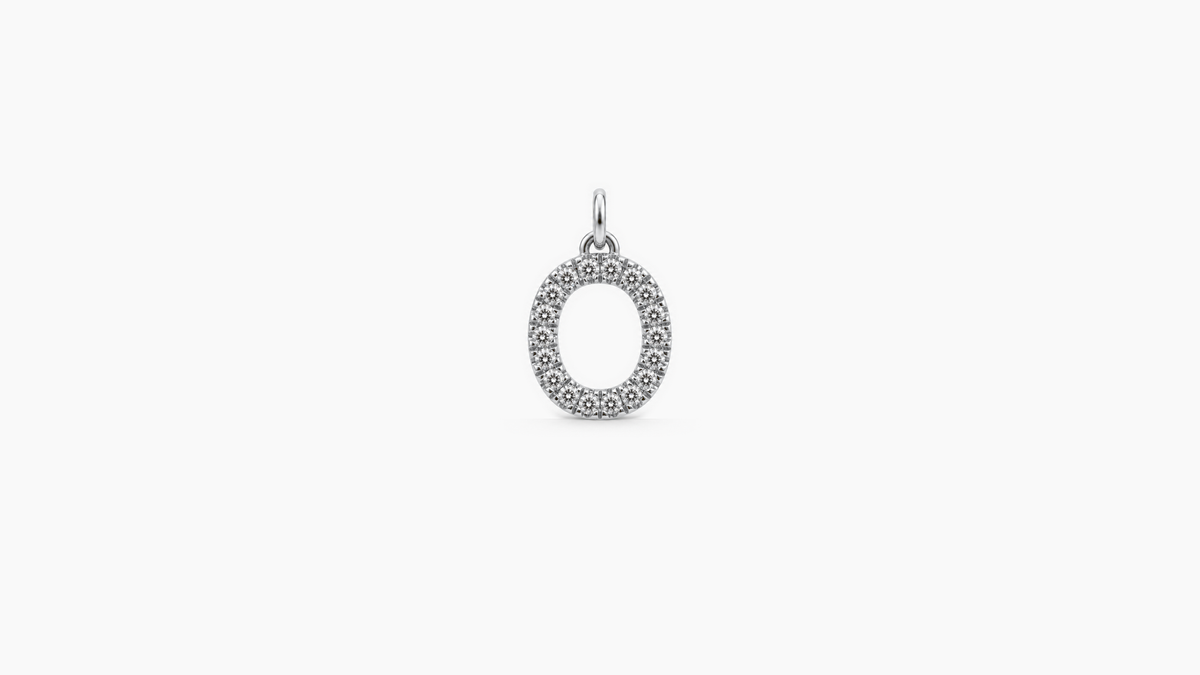 Small Diamond Initial Pendant — O — White Gold