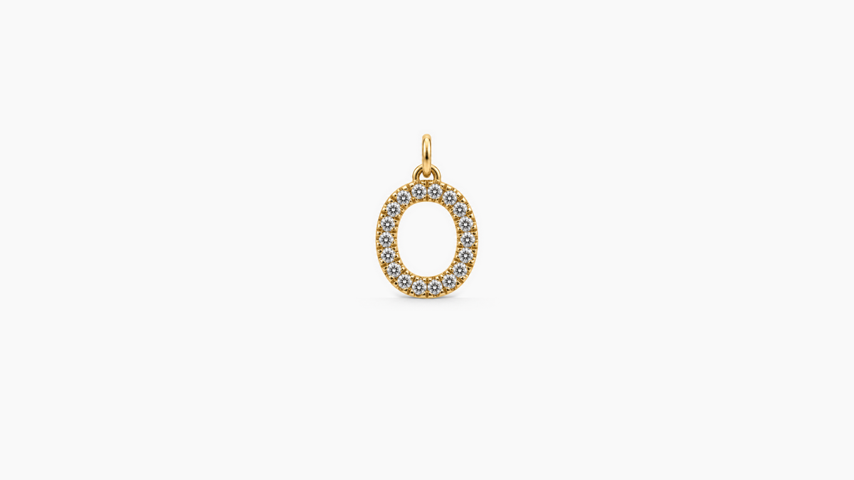 Small Diamond Initial Pendant — O — Yellow Gold
