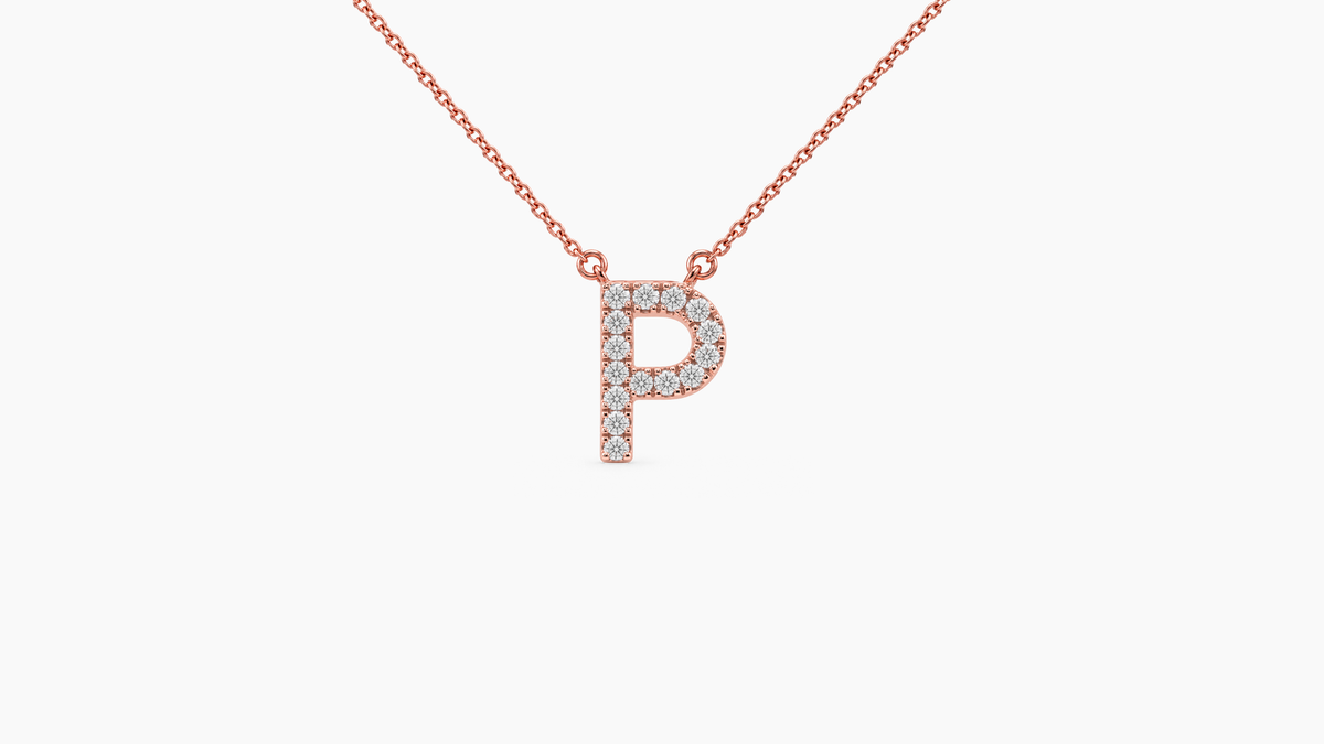 Small Diamond Initial with Chain — P — Rose Gold