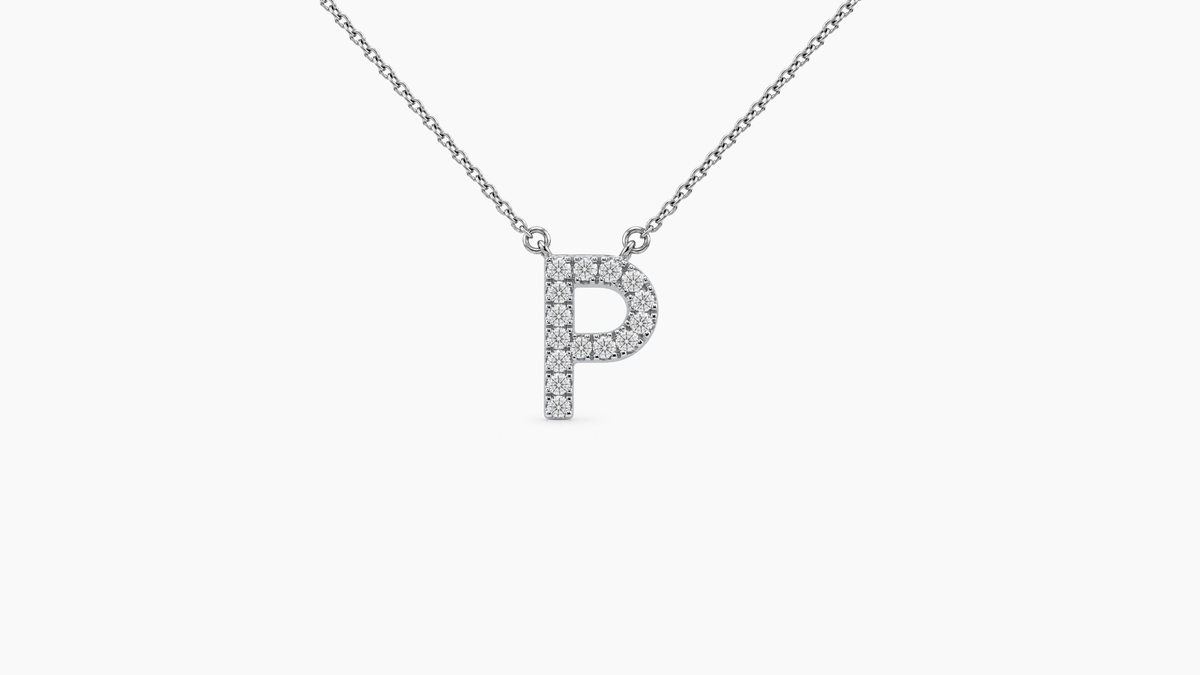 Small Diamond Initial with Chain — P — White Gold