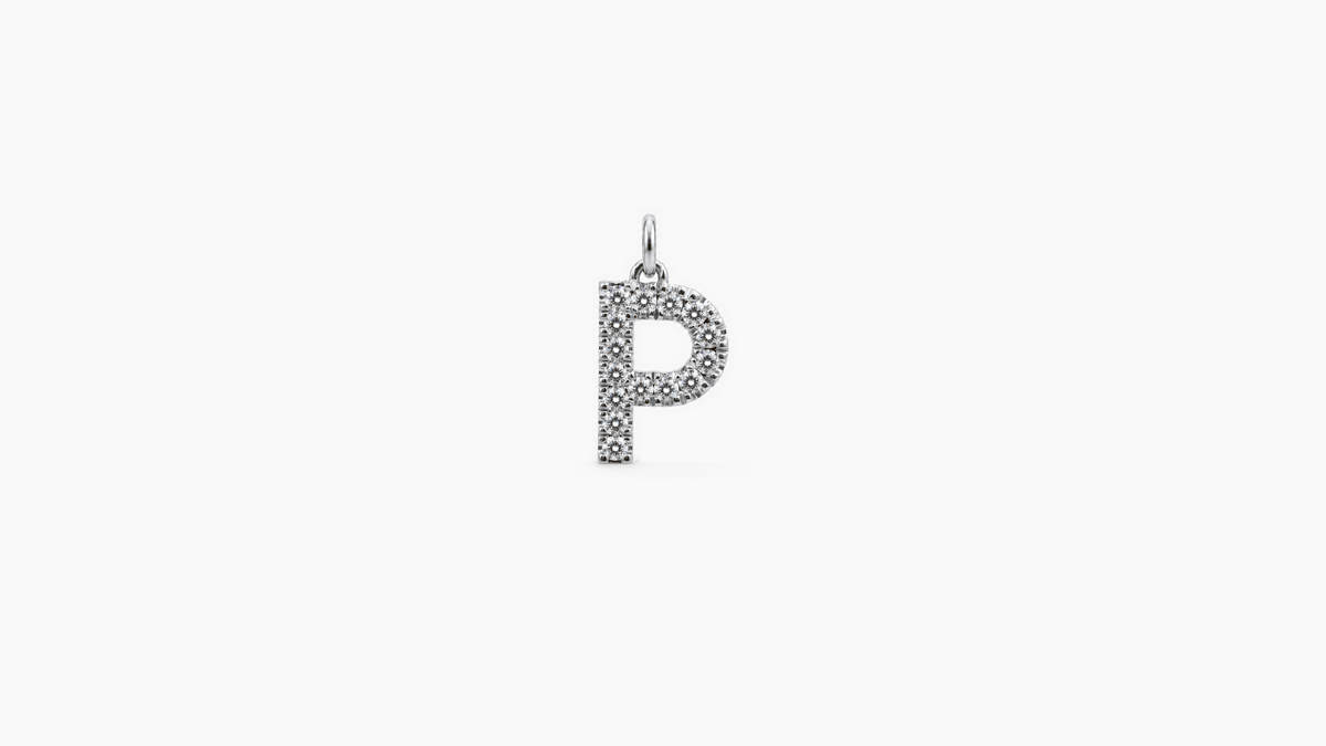 Small Diamond Initial Pendant — P — White Gold