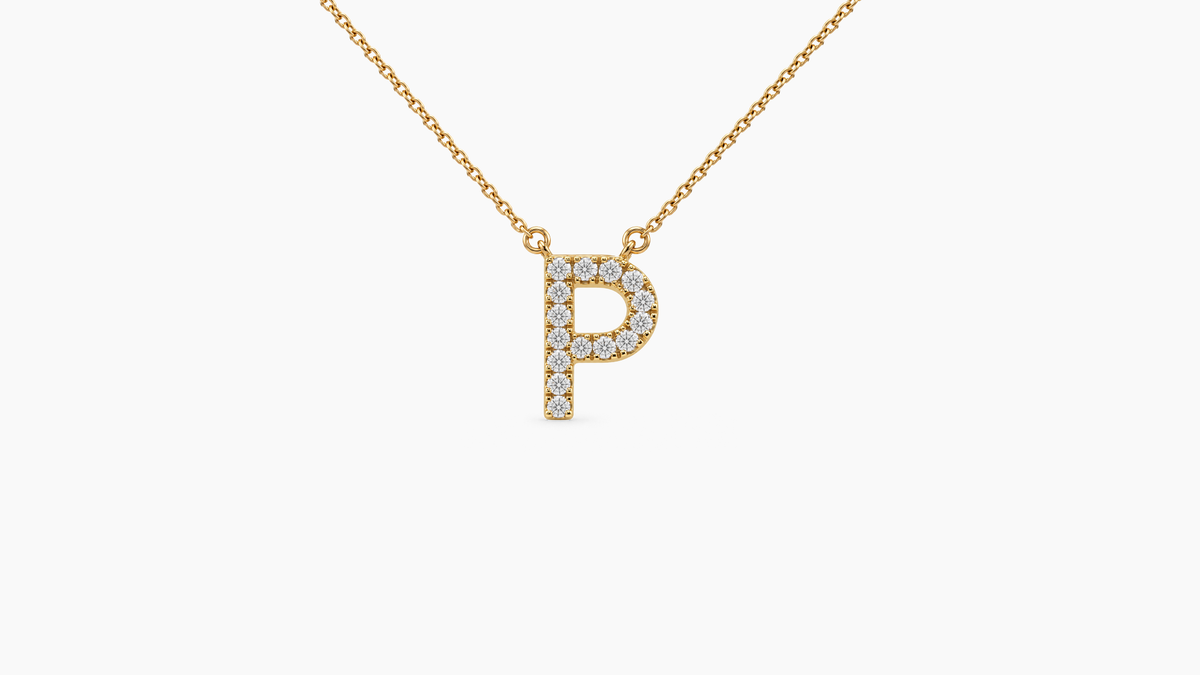 Small Diamond Initial with Chain — P — Yellow Gold