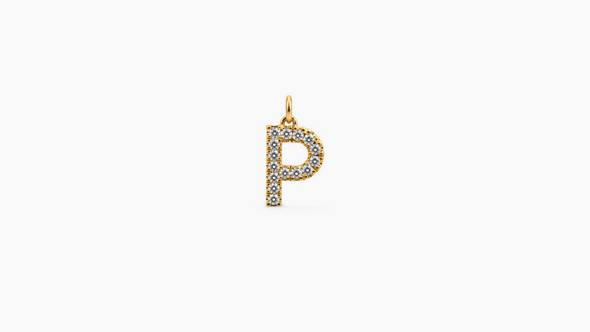 Small Diamond Initial Pendant — P — Yellow Gold
