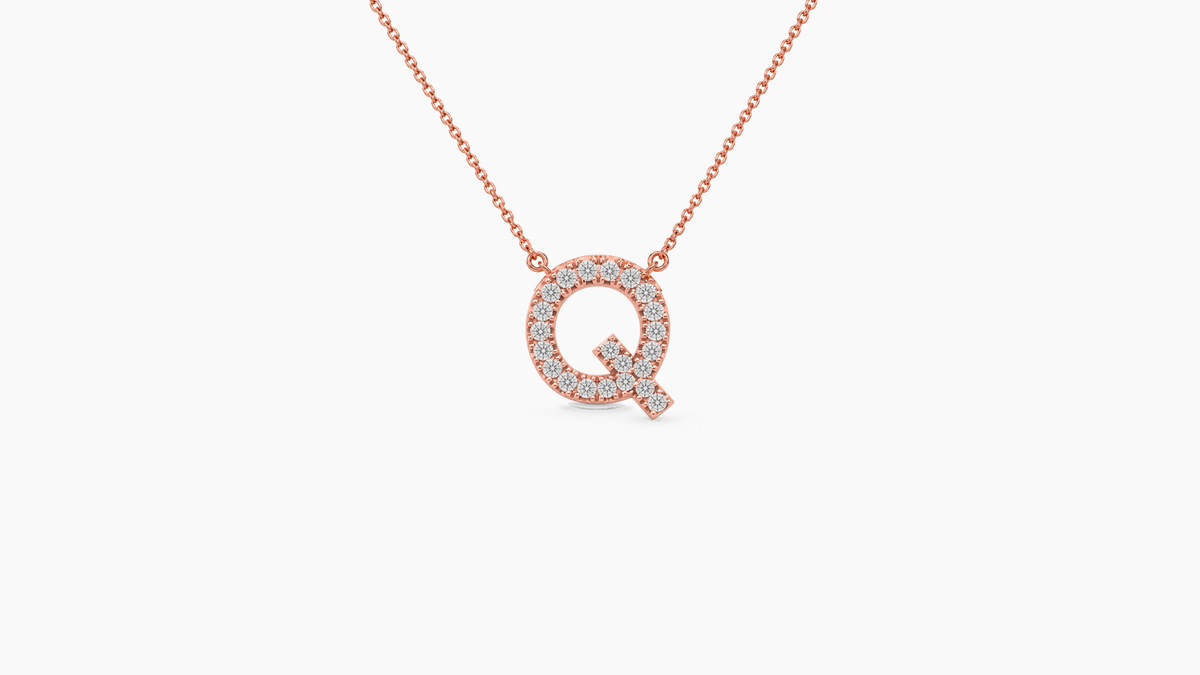 Small Diamond Initial with Chain — Q — Rose Gold