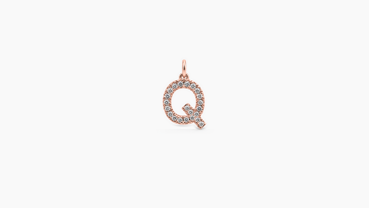Small Diamond Initial Pendant — Q — Rose Gold