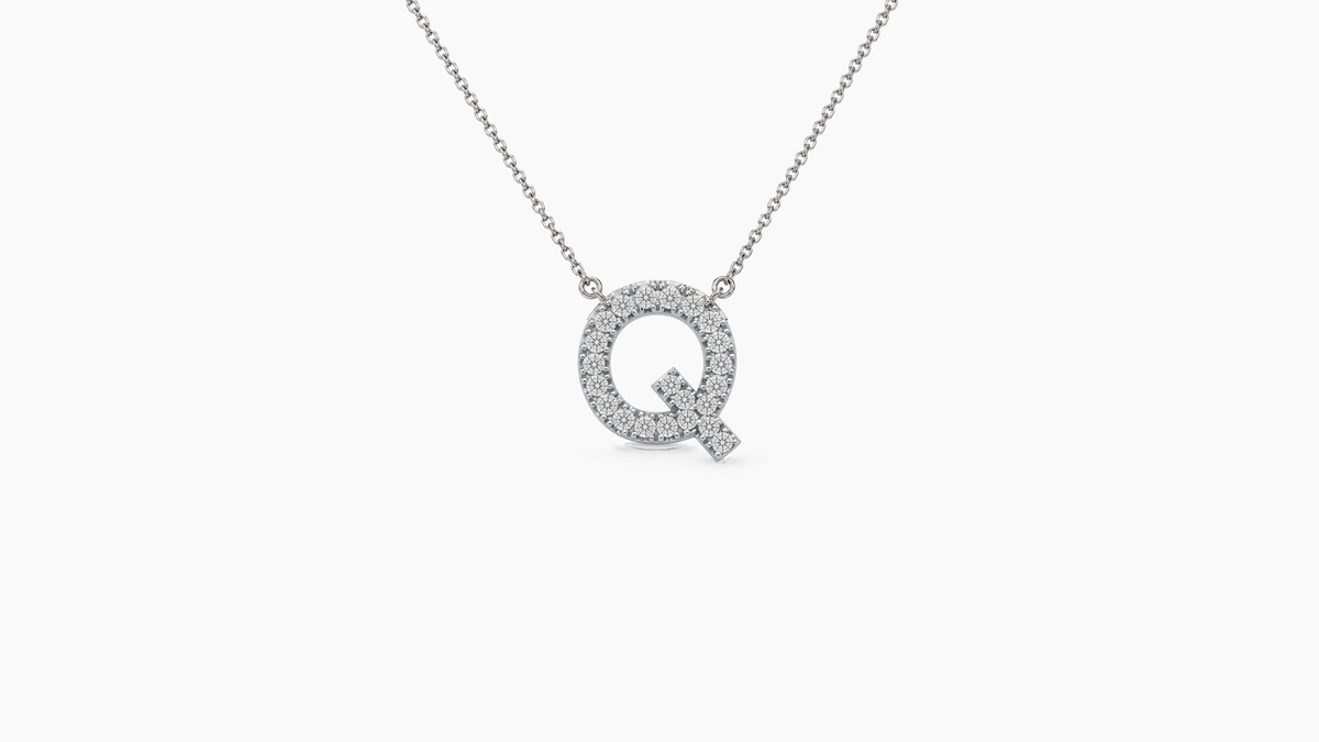 Small Diamond Initial with Chain — Q — White Gold