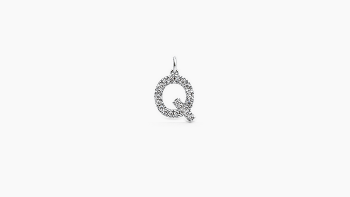 Small Diamond Initial Pendant — Q — White Gold