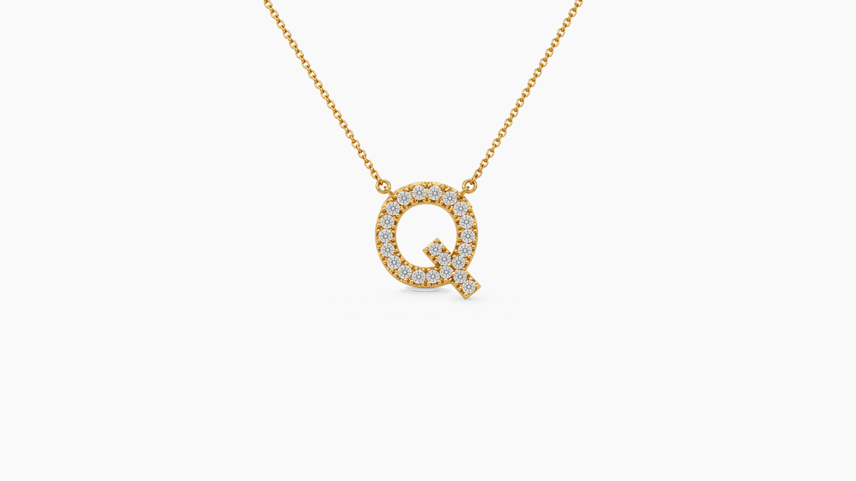 Small Diamond Initial with Chain — Q — Yellow Gold