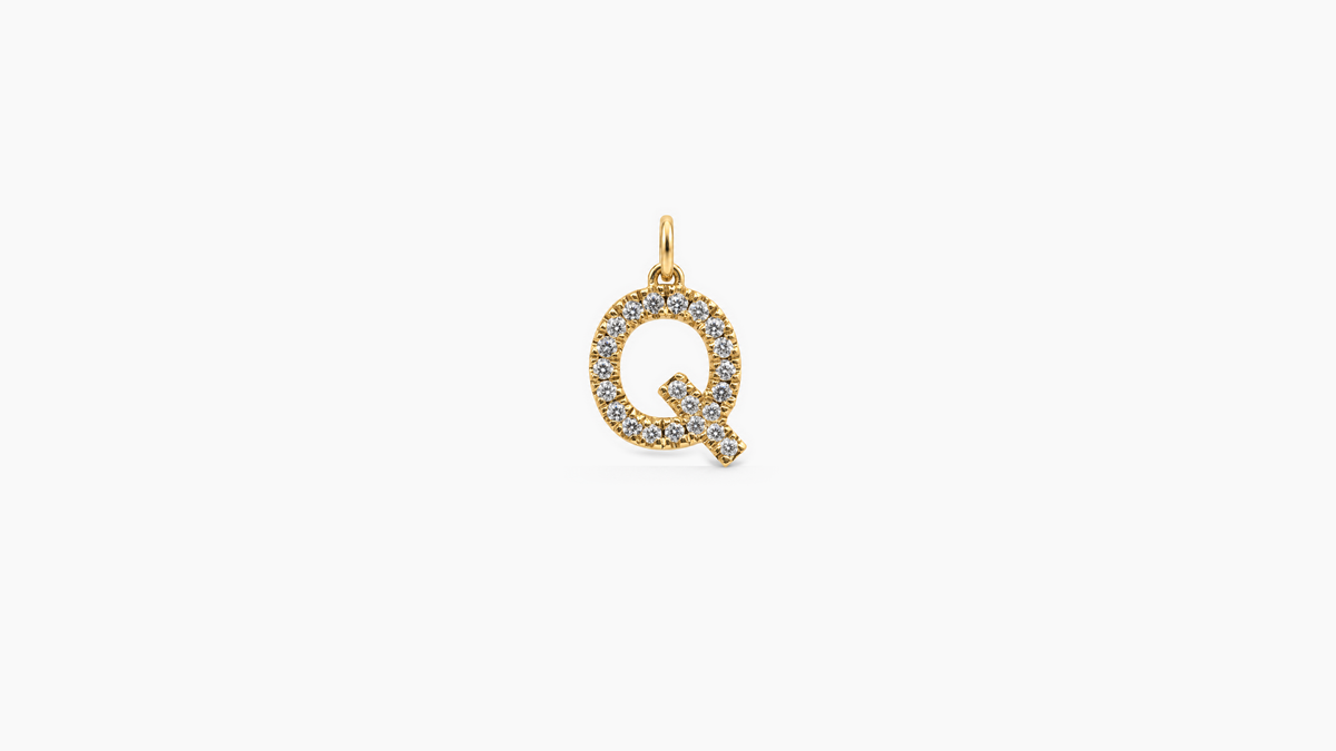 Small Diamond Initial Pendant — Q — Yellow Gold