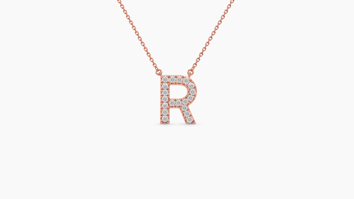 Small Diamond Initial with Chain — R — Rose Gold