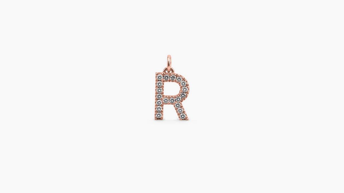 Small Diamond Initial Pendant — R — Rose Gold
