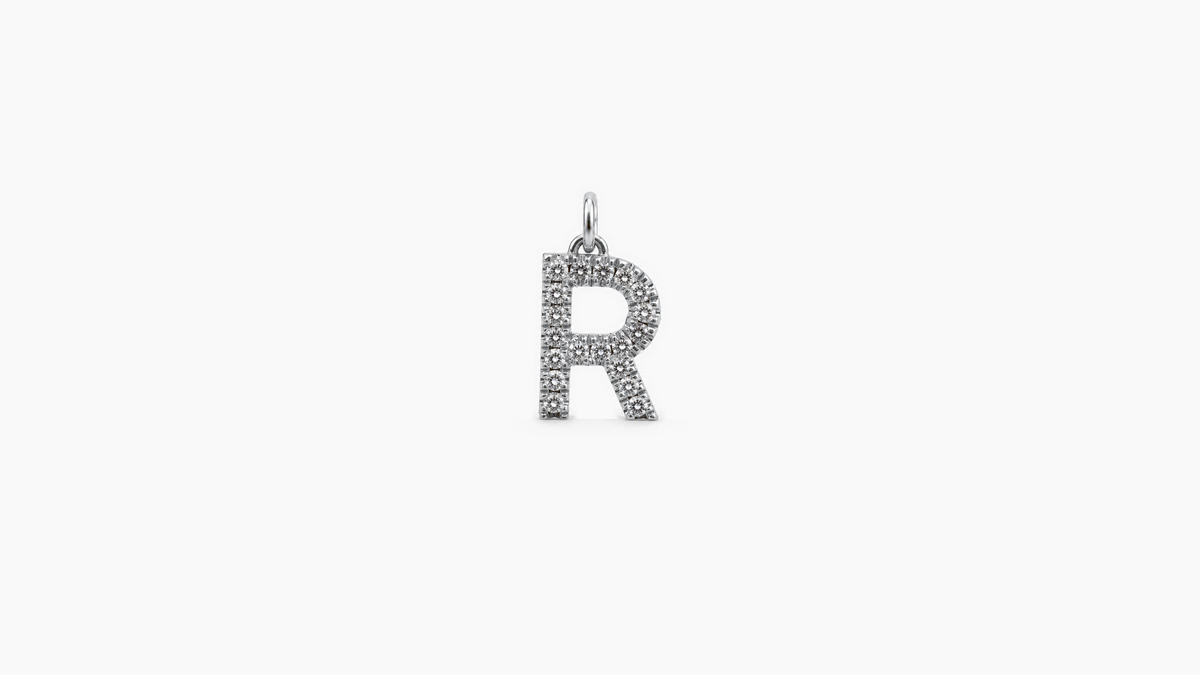 Small Diamond Initial Pendant — R — White Gold