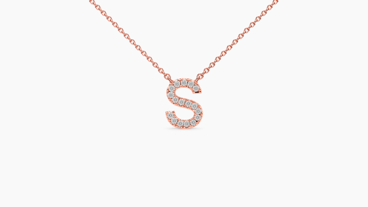 Small Diamond Initial with Chain — S — Rose Gold